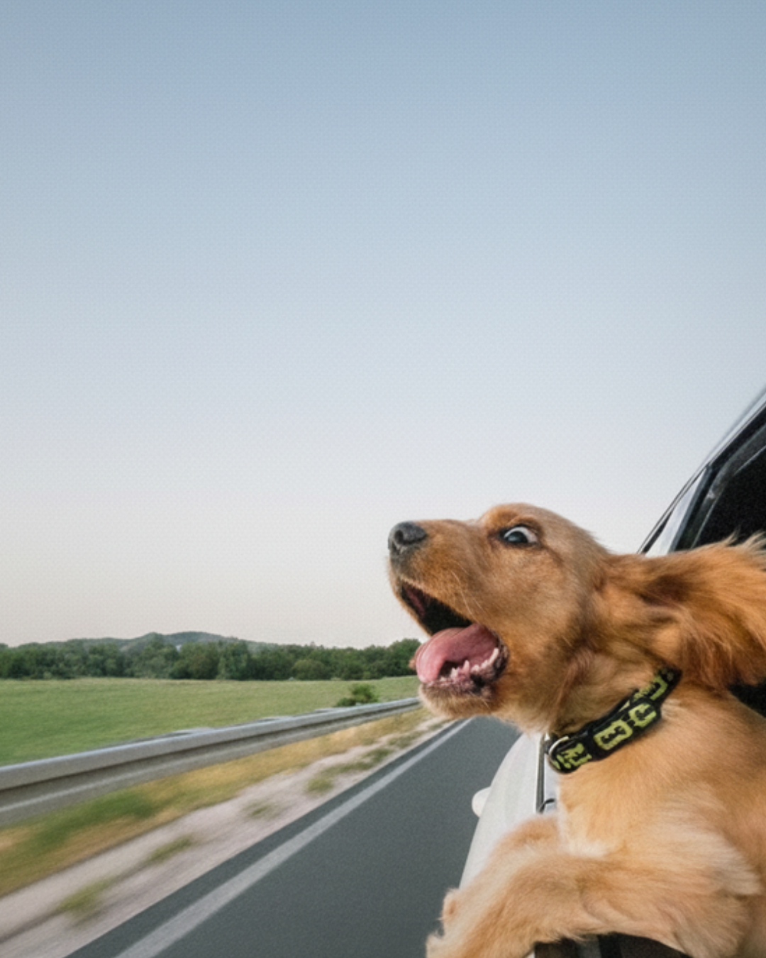 Dog with head out the car window, wind in its face — pure spontaneity